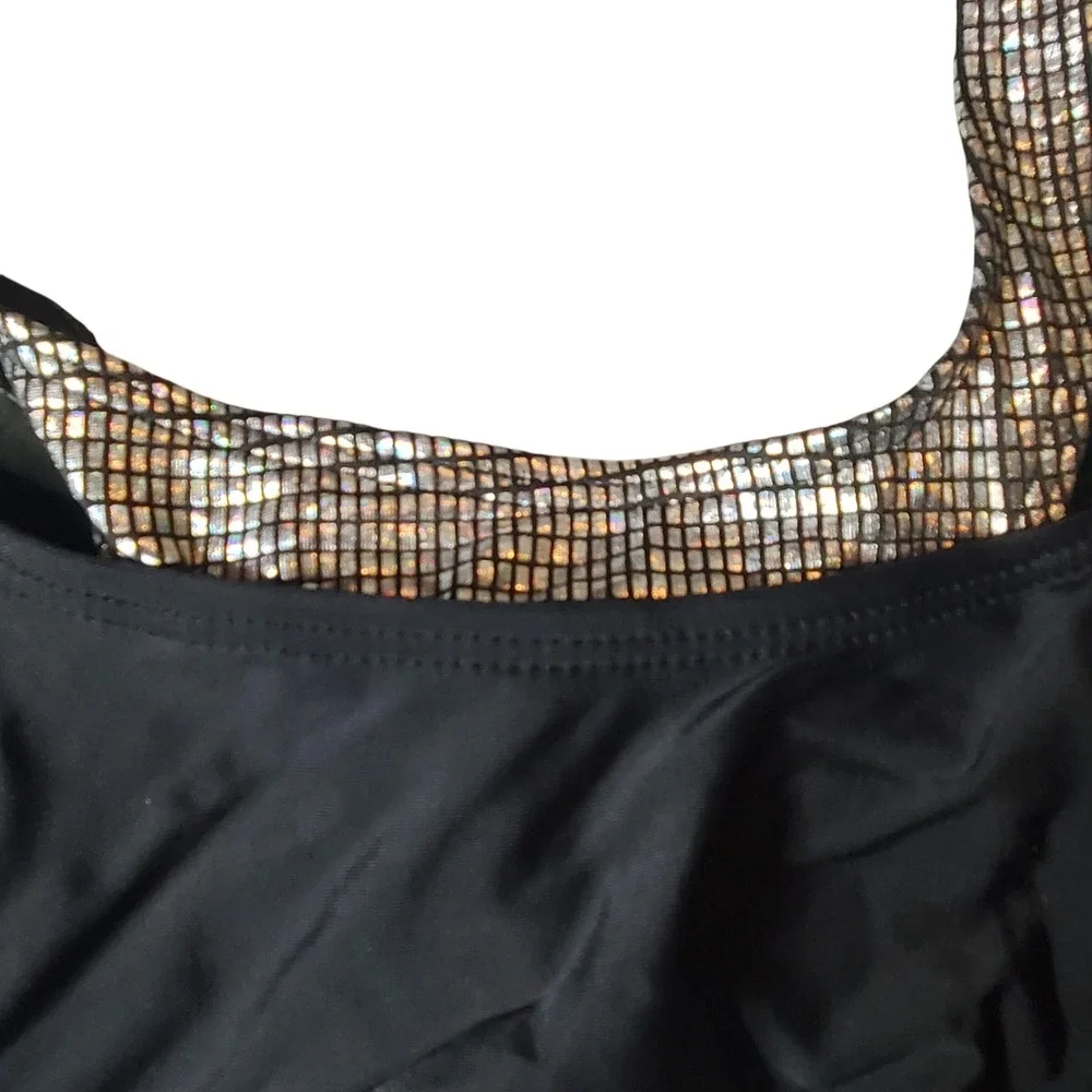 SHEIN Bikini Set Women Large Black Silver Metallic Layered‎ High Cut L
